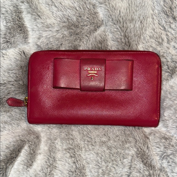 Prada Saffiano Fiocco Bow Zip Wallet – Pink 💕 - Picture 1 of 8